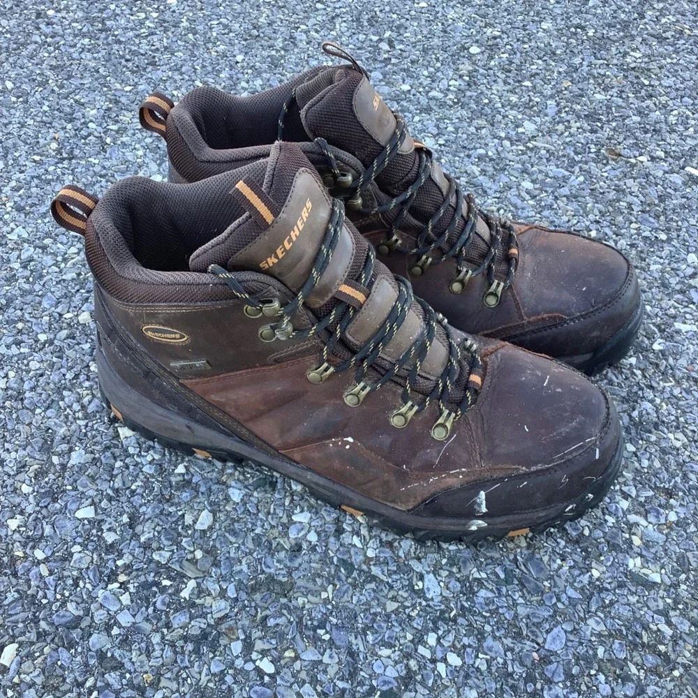Skechers Waterproof Men's Leather Hiking Boots Brown Size 13‎ US